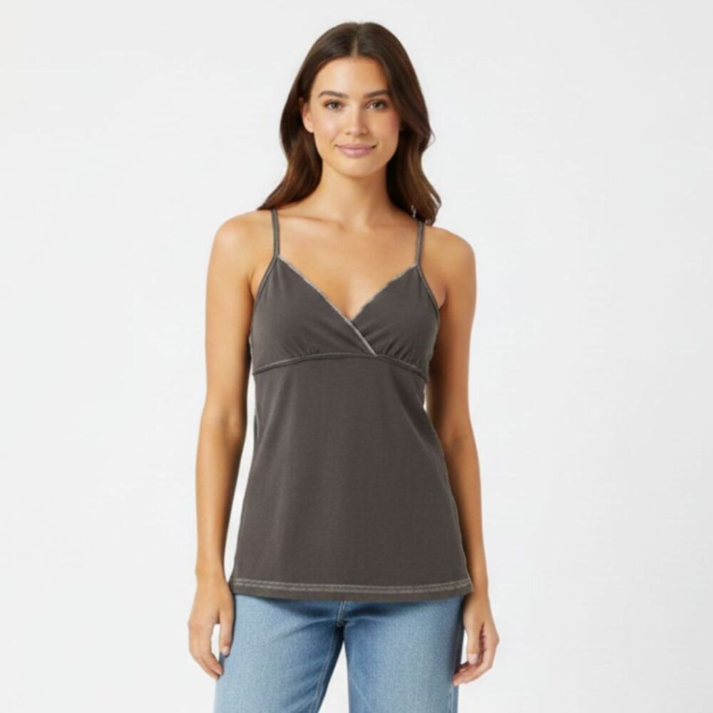 Vintage Mossimo Y2K Tank Top Swan Core Gray Contrast Stitch Cotton Women Medium